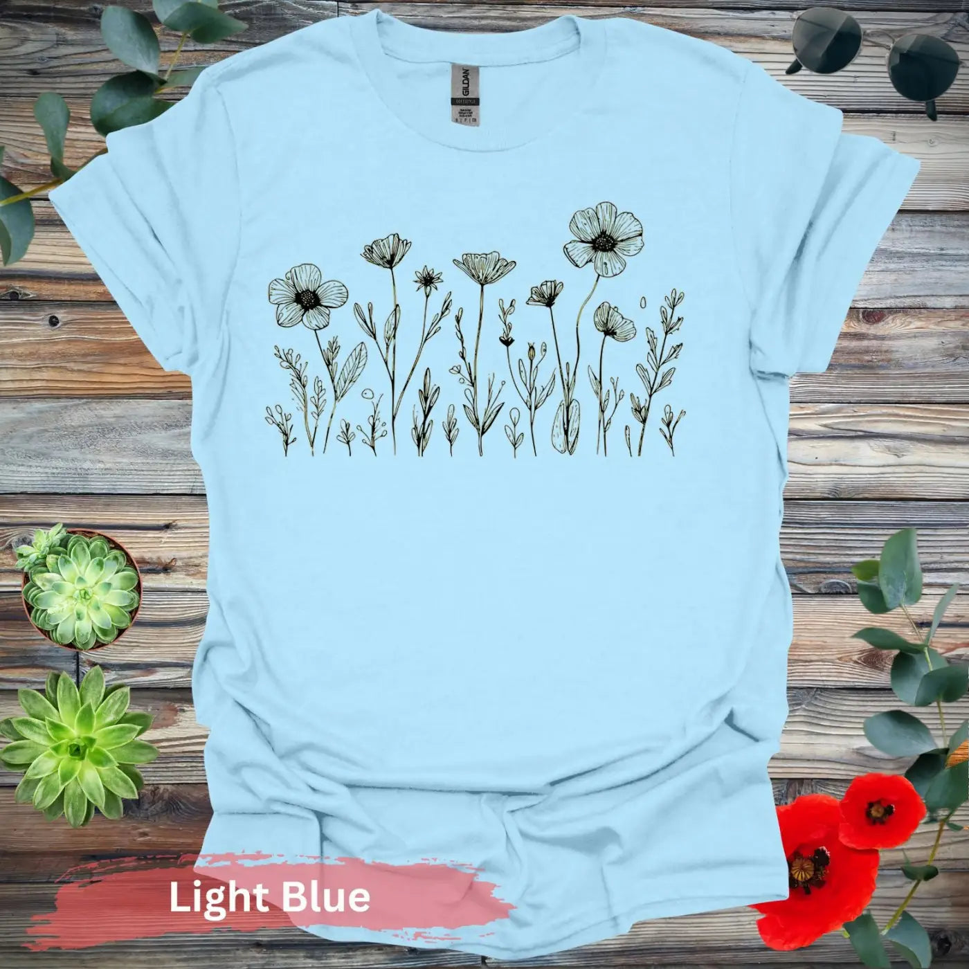 Petal Portraits T-Shirt - S / Light Blue - Physical Item