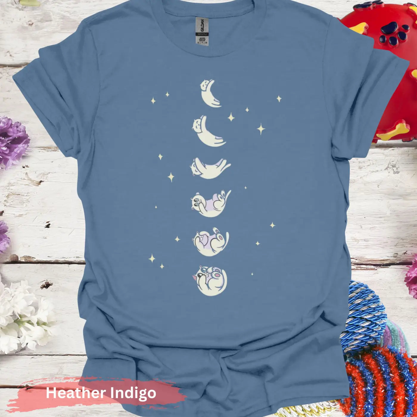 Phases of the Moon T-shirt - S / Heather Indigo - Physical Item