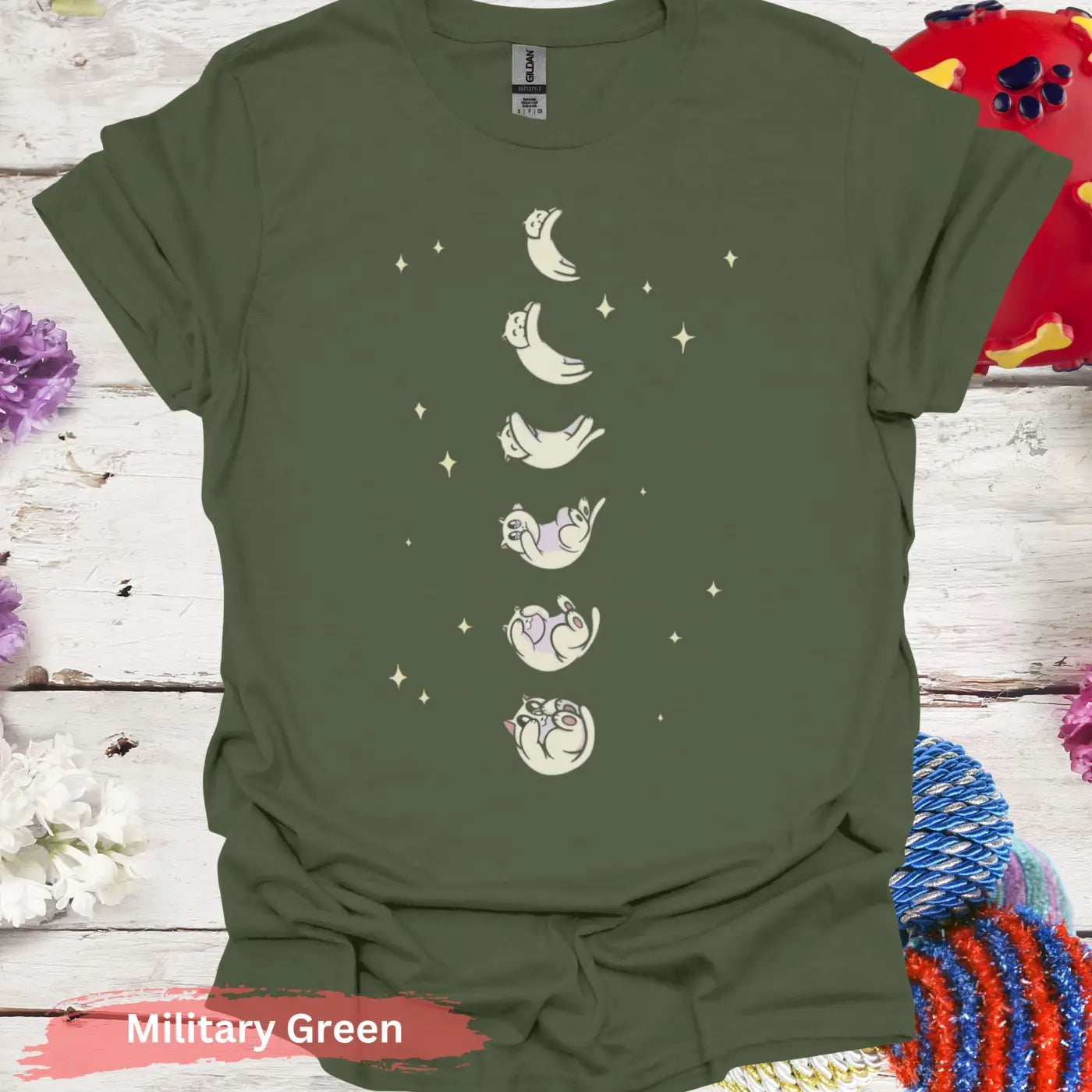 Phases of the Moon T-shirt - S / Military Green - Physical Item