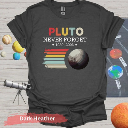 Pluto Never Forget 1930 - 2006 Retro Style T-Shirt - S / Dark Heather - Physical Item