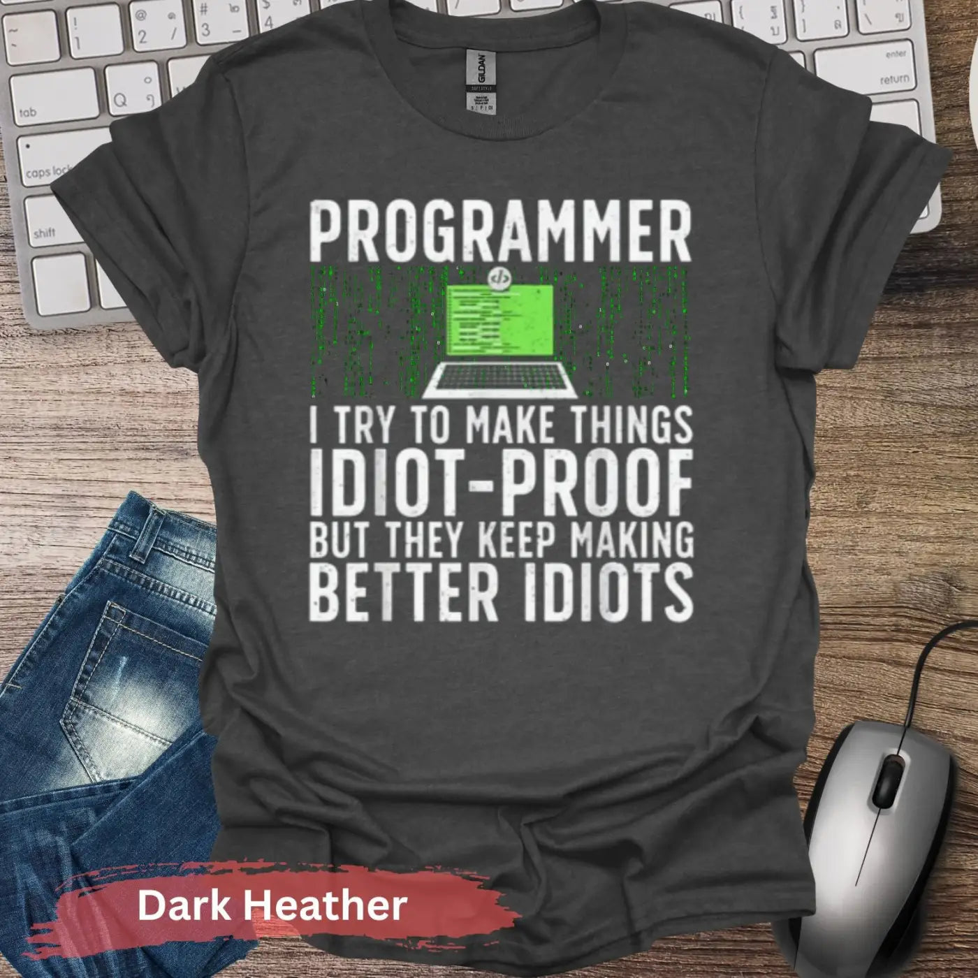 Programmer Idiot-Proof T-Shirt - S / Dark Heather - Physical Item