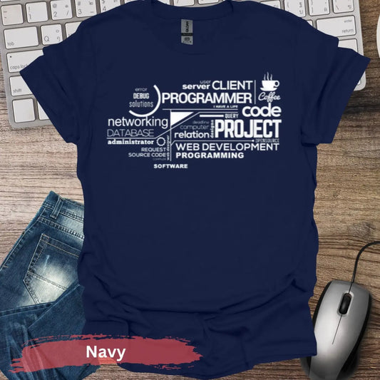 Programmer Word Cloud T-shirt - S / Navy - Physical Item