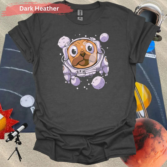 Space Pug: Adorable Canine Astronaut T-Shirt - S / Dark Heather - Physical Item