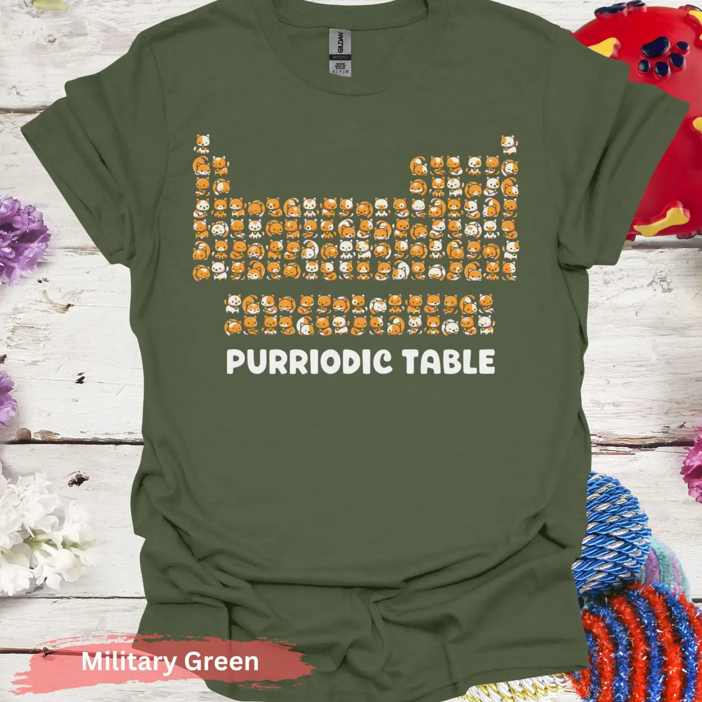 Purriodic Table T-shirt - S / Military Green - Physical Item