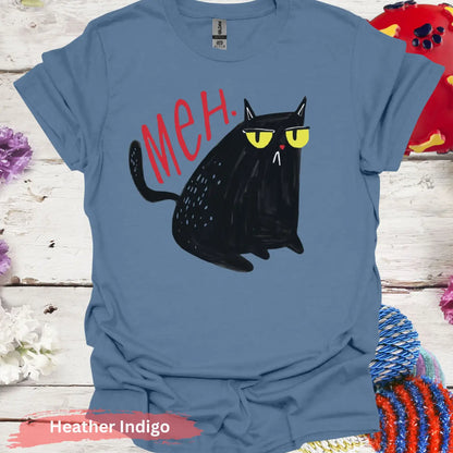 Black Cat Meh T-shirt - S / Heather Indigo - Physical Item