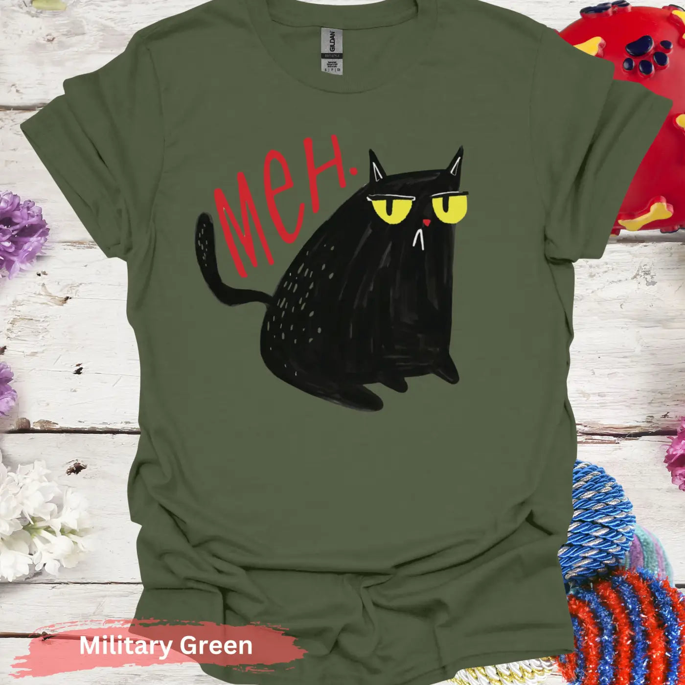 Black Cat Meh T-shirt - S / Military Green - Physical Item