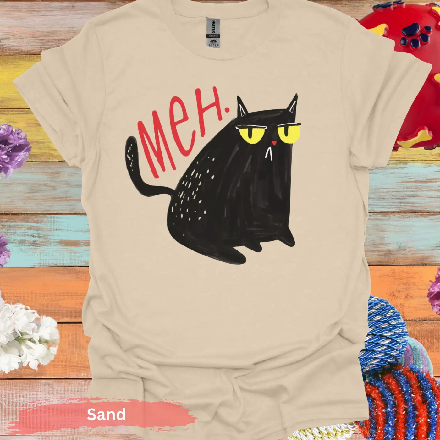 Black Cat Meh T-shirt - S / Sand - Physical Item