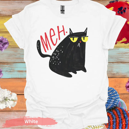 Black Cat Meh T-shirt - S / White - Physical Item