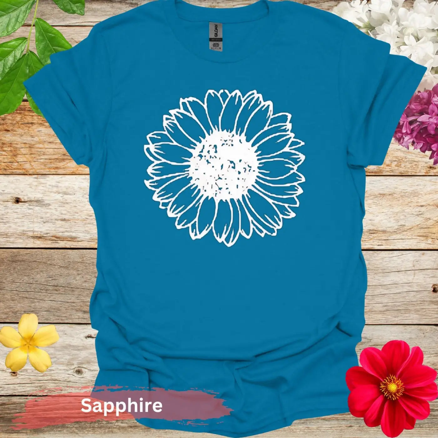 Summer Sunflower in Bold Line T-shirt - S / Sapphire - Physical Item