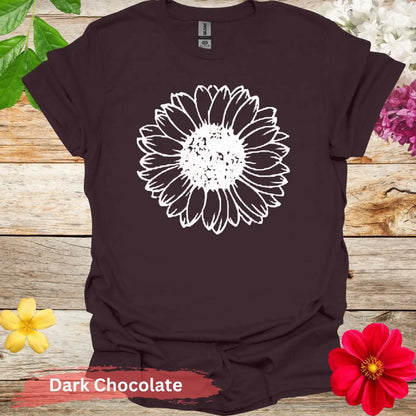 Summer Sunflower in Bold Line T-shirt - S / Dark Chocolate - Physical Item