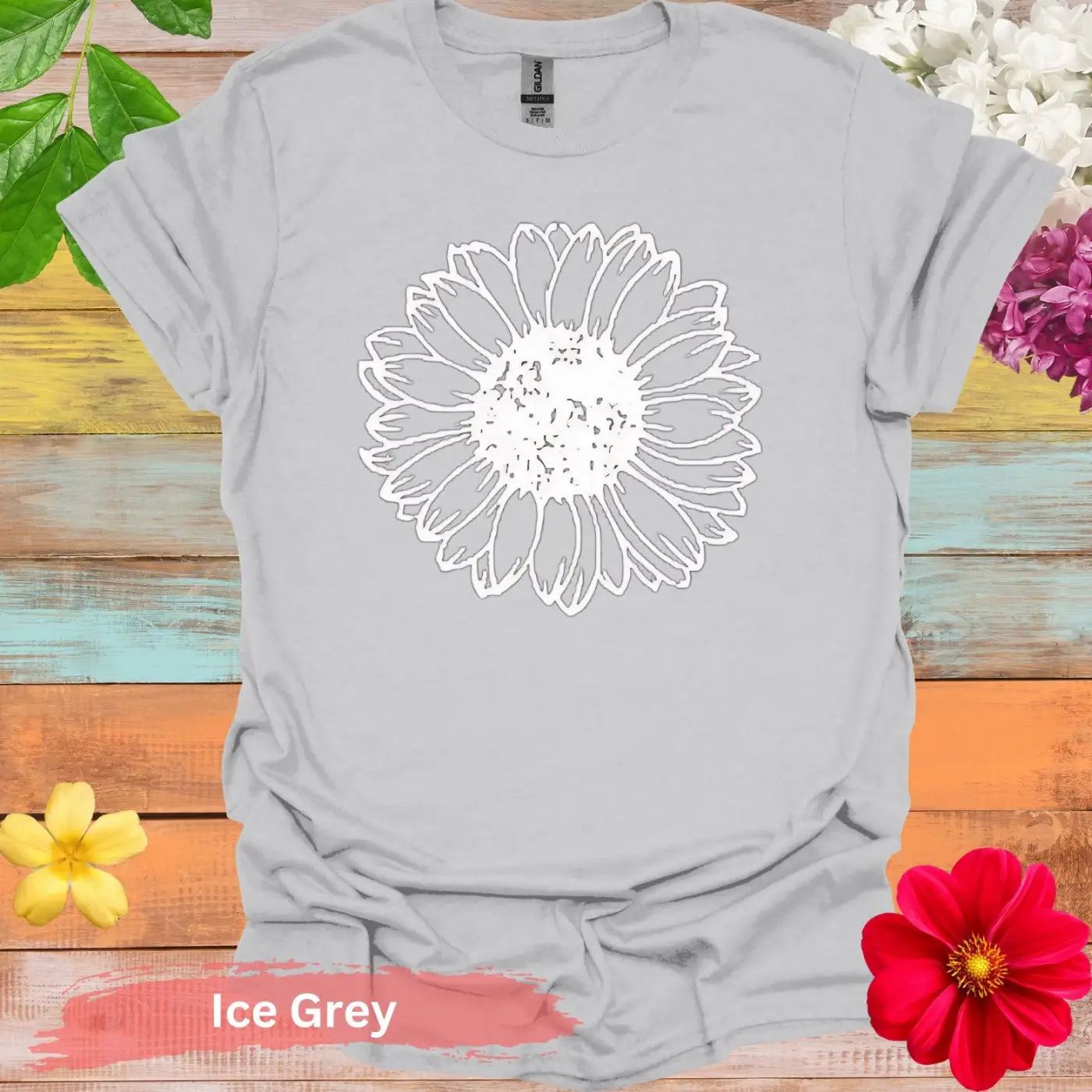 Summer Sunflower in Bold Line T-shirt - S / Ice Grey - Physical Item