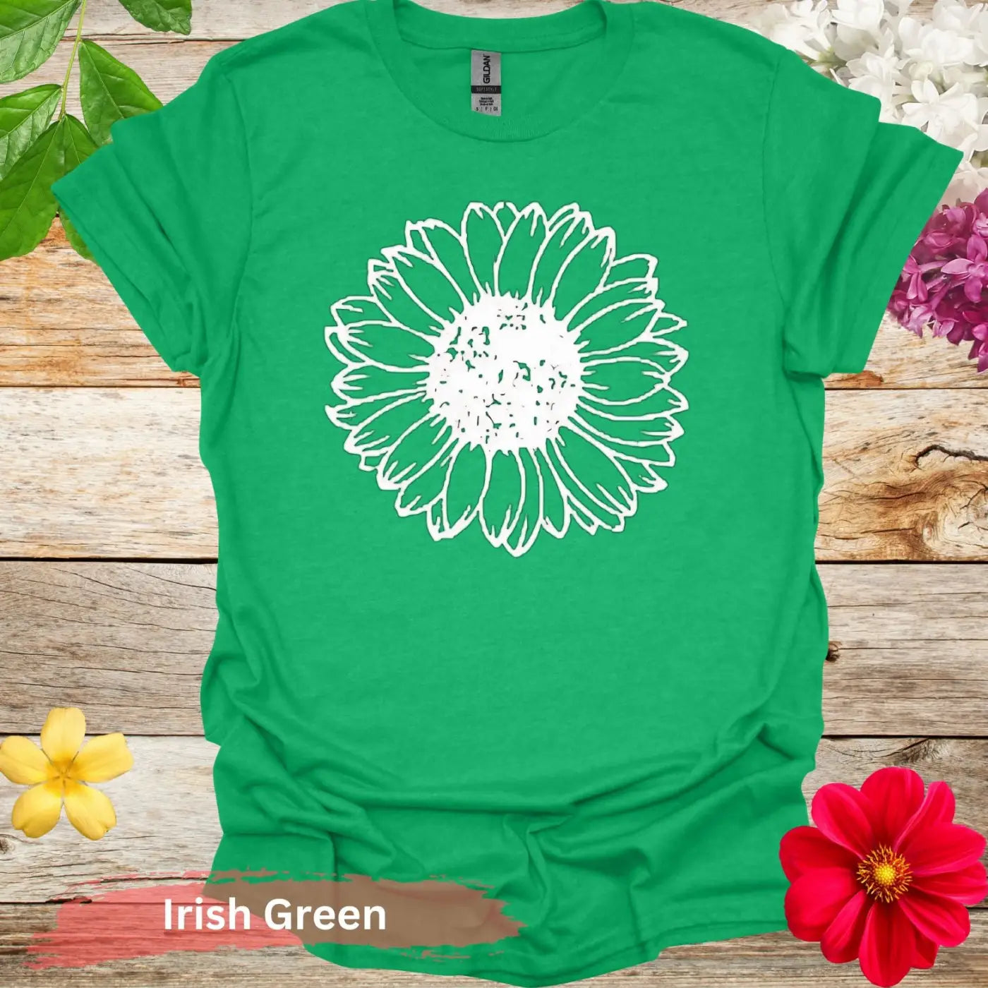 Summer Sunflower in Bold Line T-shirt - S / Irish Green - Physical Item