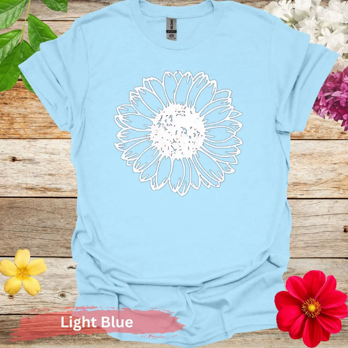 Summer Sunflower in Bold Line T-shirt - S / Light Blue - Physical Item