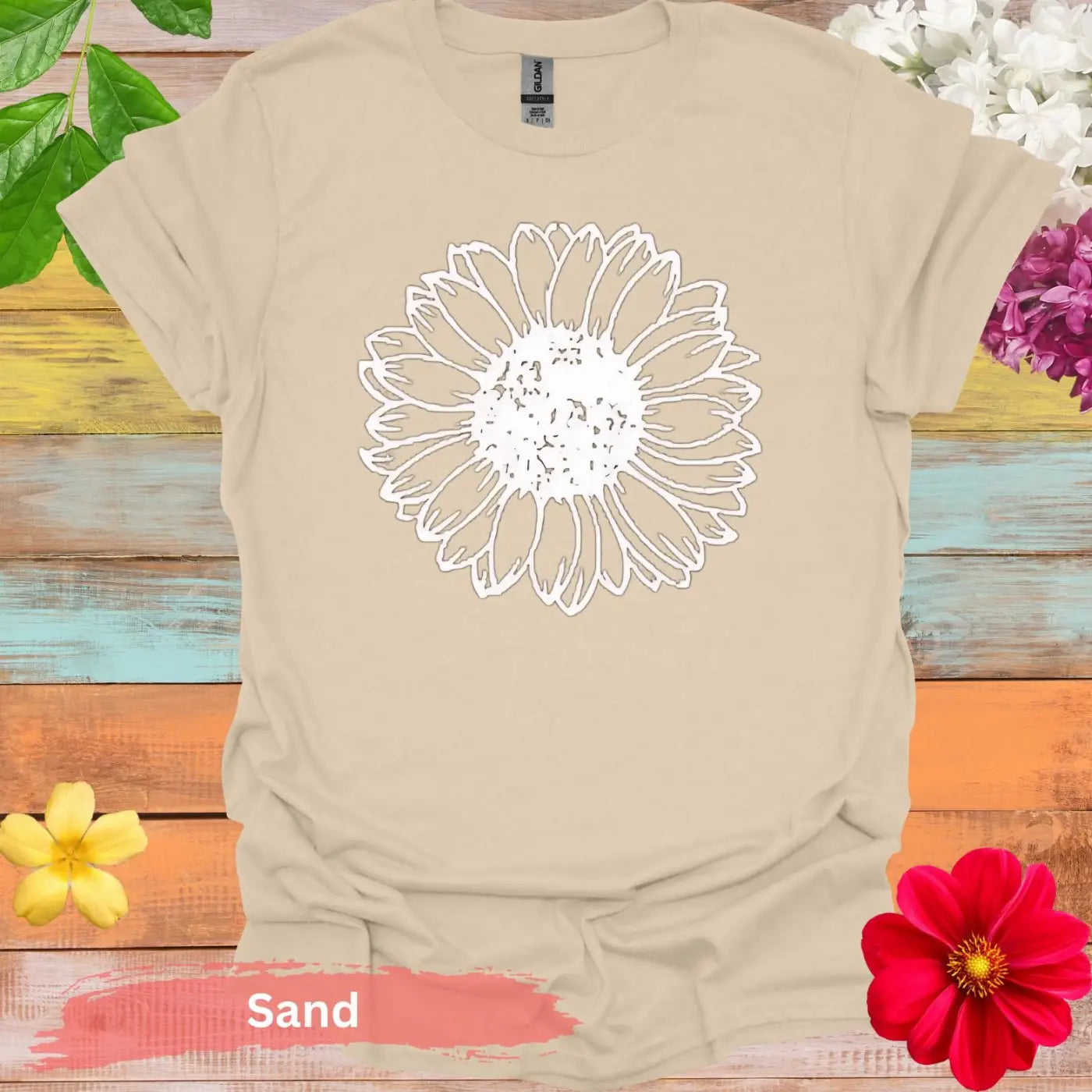 Summer Sunflower in Bold Line T-shirt - S / Sand - Physical Item