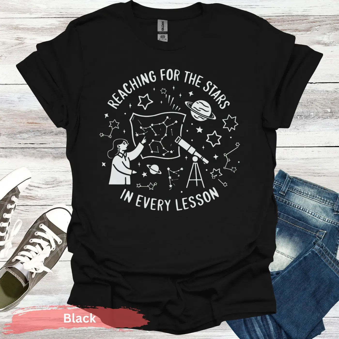 Reaching for the Stars In Every Lesson T-Shirt - S / Black - Physical Item