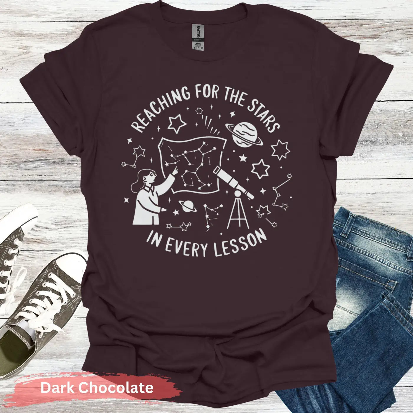Reaching for the Stars In Every Lesson T-Shirt - S / Dark Chocolate - Physical Item