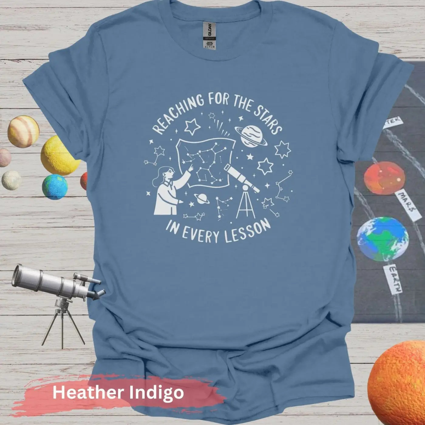 Reaching for the Stars In Every Lesson T-Shirt - S / Heather Indigo - Physical Item