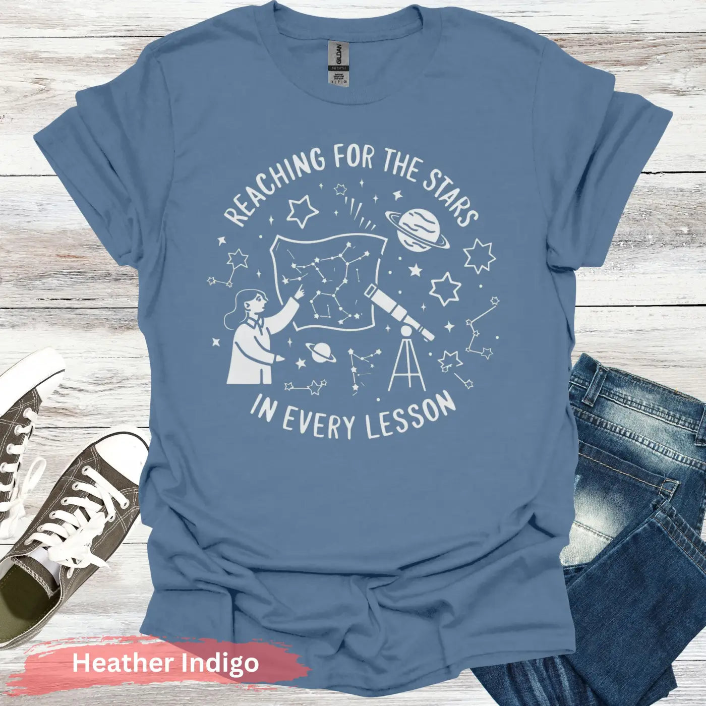 Reaching for the Stars In Every Lesson T-Shirt - S / Heather Indigo - Physical Item