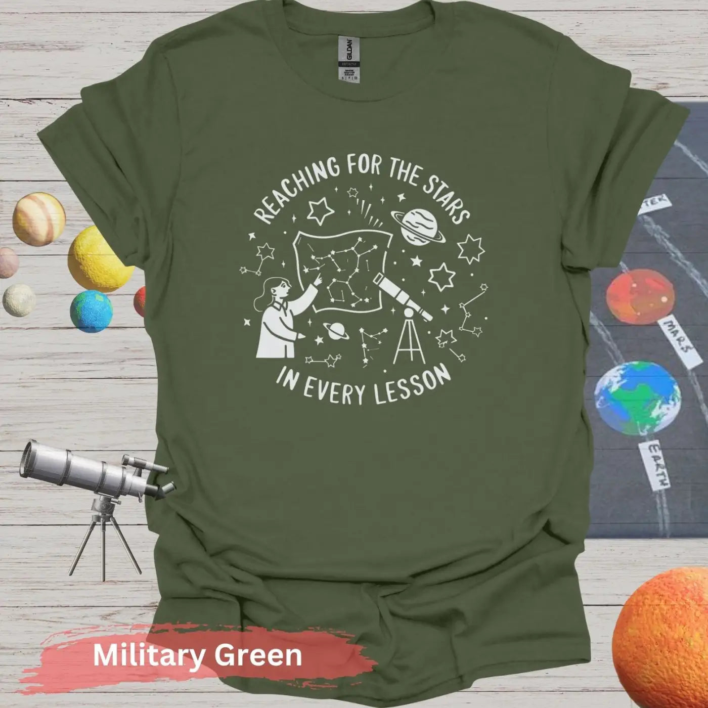 Reaching for the Stars In Every Lesson T-Shirt - S / Military Green - Physical Item