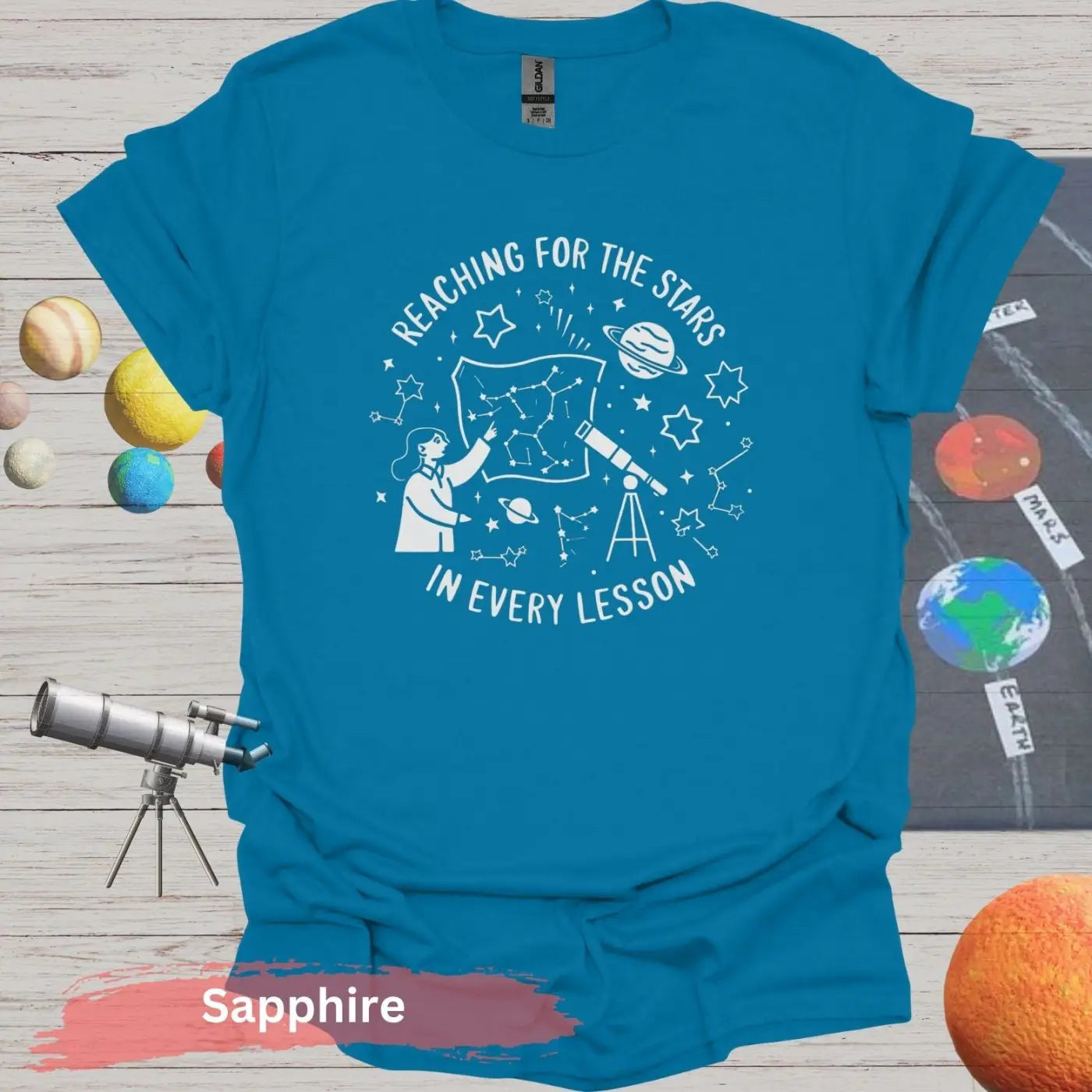 Reaching for the Stars In Every Lesson T-Shirt - S / Sapphire - Physical Item