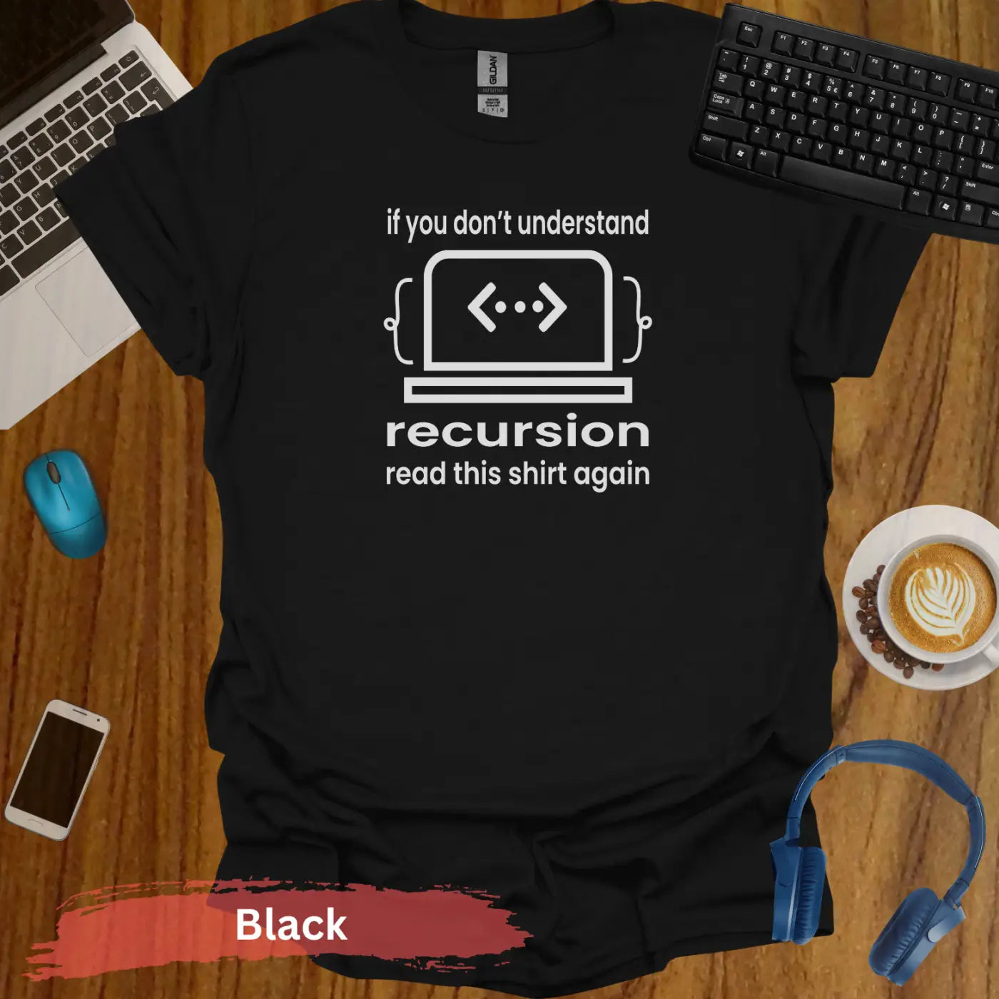 Recursion Code Programming Joke T-Shirt - S / Black - Physical Item