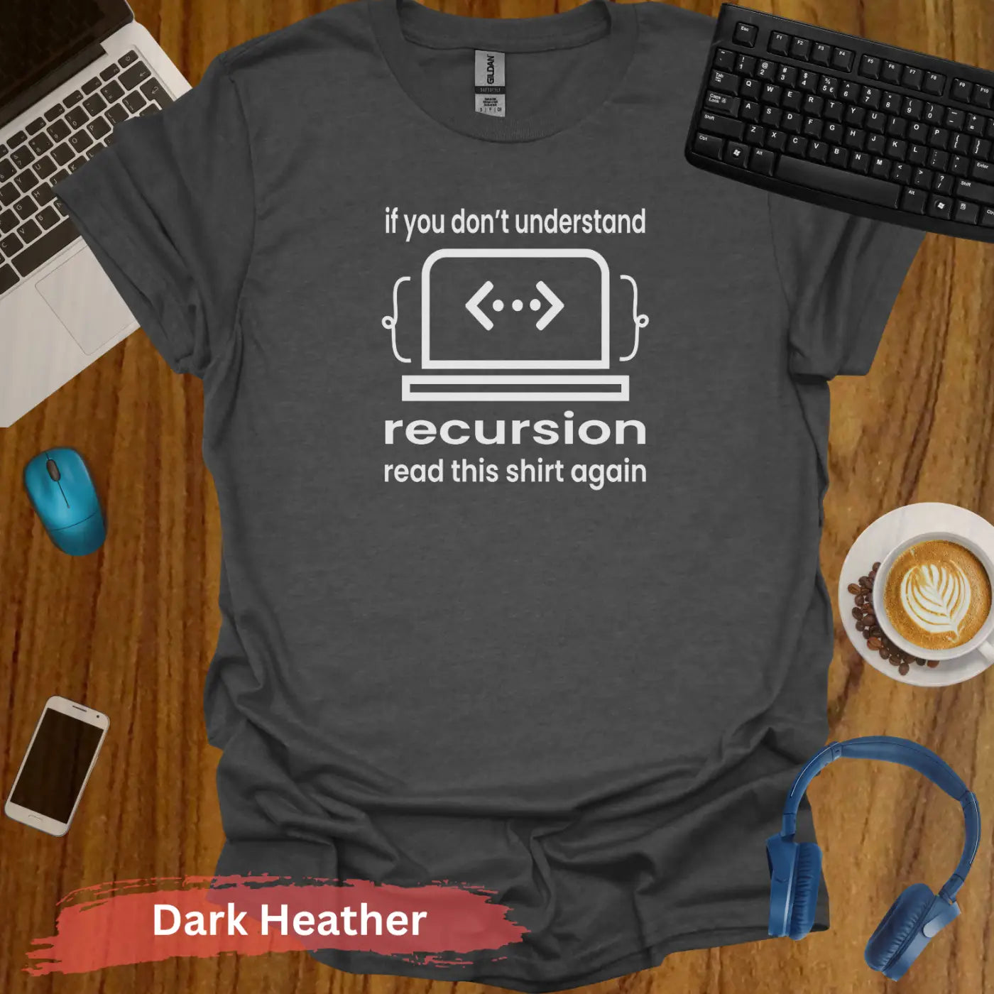 Recursion Code Programming Joke T-Shirt - S / Dark Heather - Physical Item