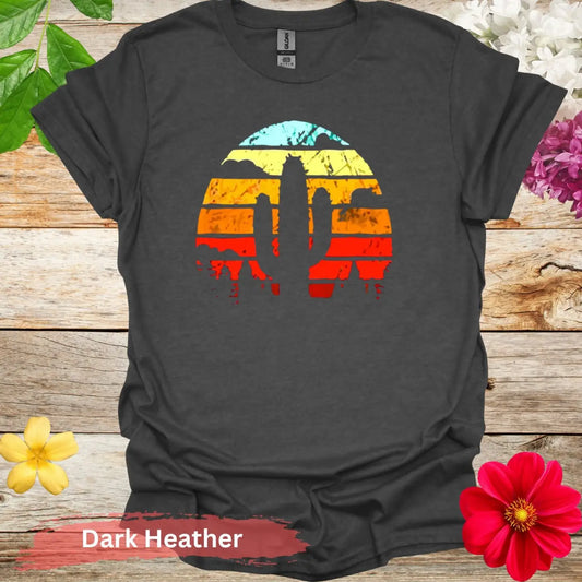 Retro Cactus Graphic T-shirt - S / Dark Heather - Physical Item