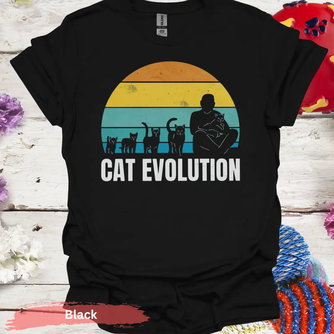 Retro Cat Evolution T-shirt - S / Black - Physical Item