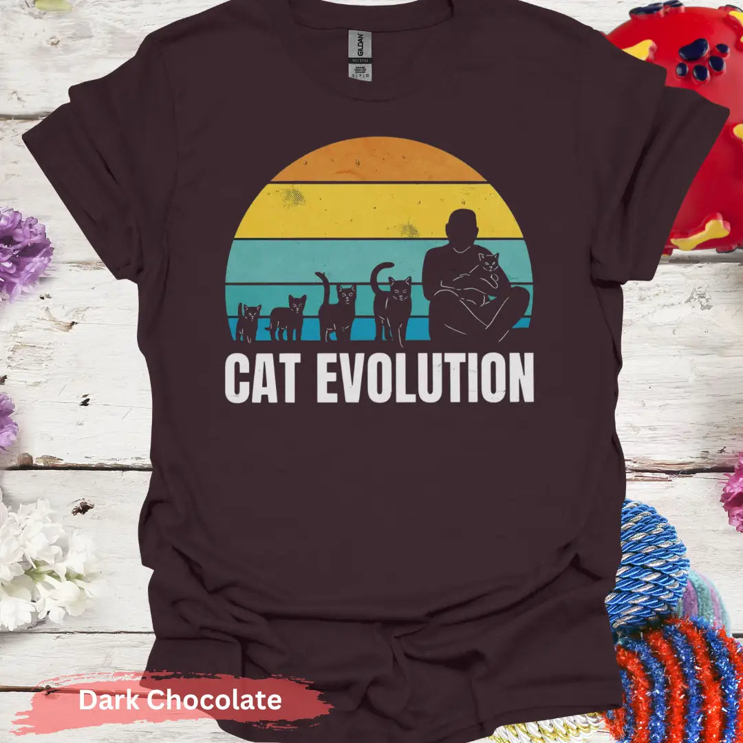 Retro Cat Evolution T-shirt - S / Dark Chocolate - Physical Item