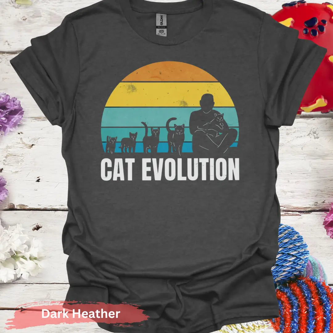 Retro Cat Evolution T-shirt - S / Dark Heather - Physical Item