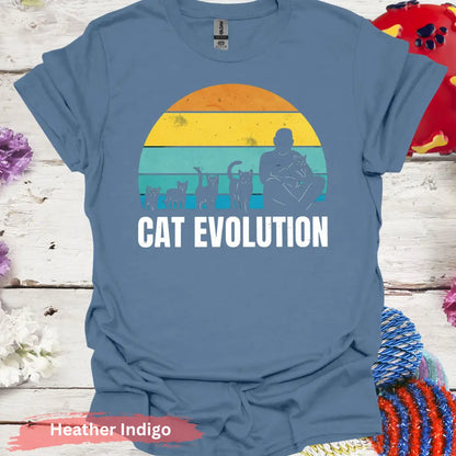 Retro Cat Evolution T-shirt - S / Heather Indigo - Physical Item