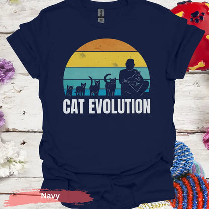 Retro Cat Evolution T-shirt - S / Navy - Physical Item