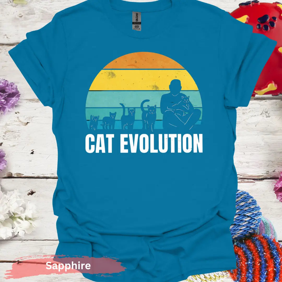 Retro Cat Evolution T-shirt - S / Sapphire - Physical Item