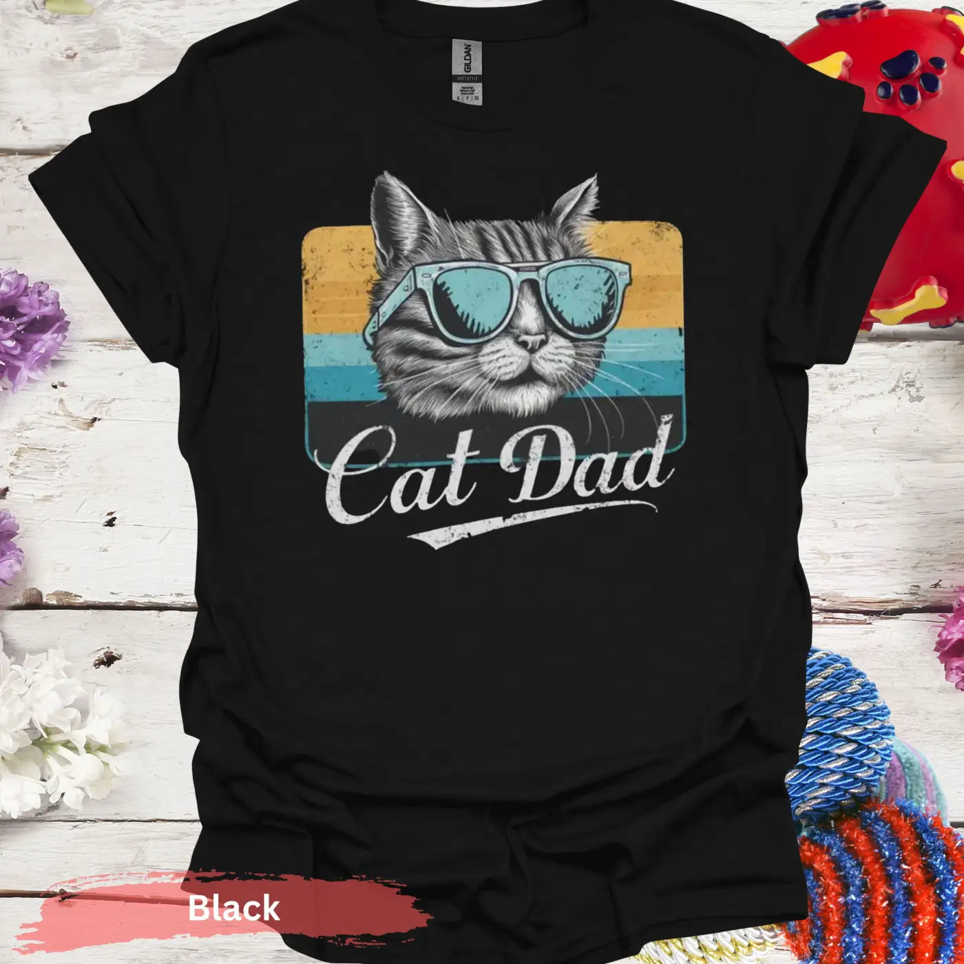 Retro Cat Dad T-shirt - S / Black - Physical Item