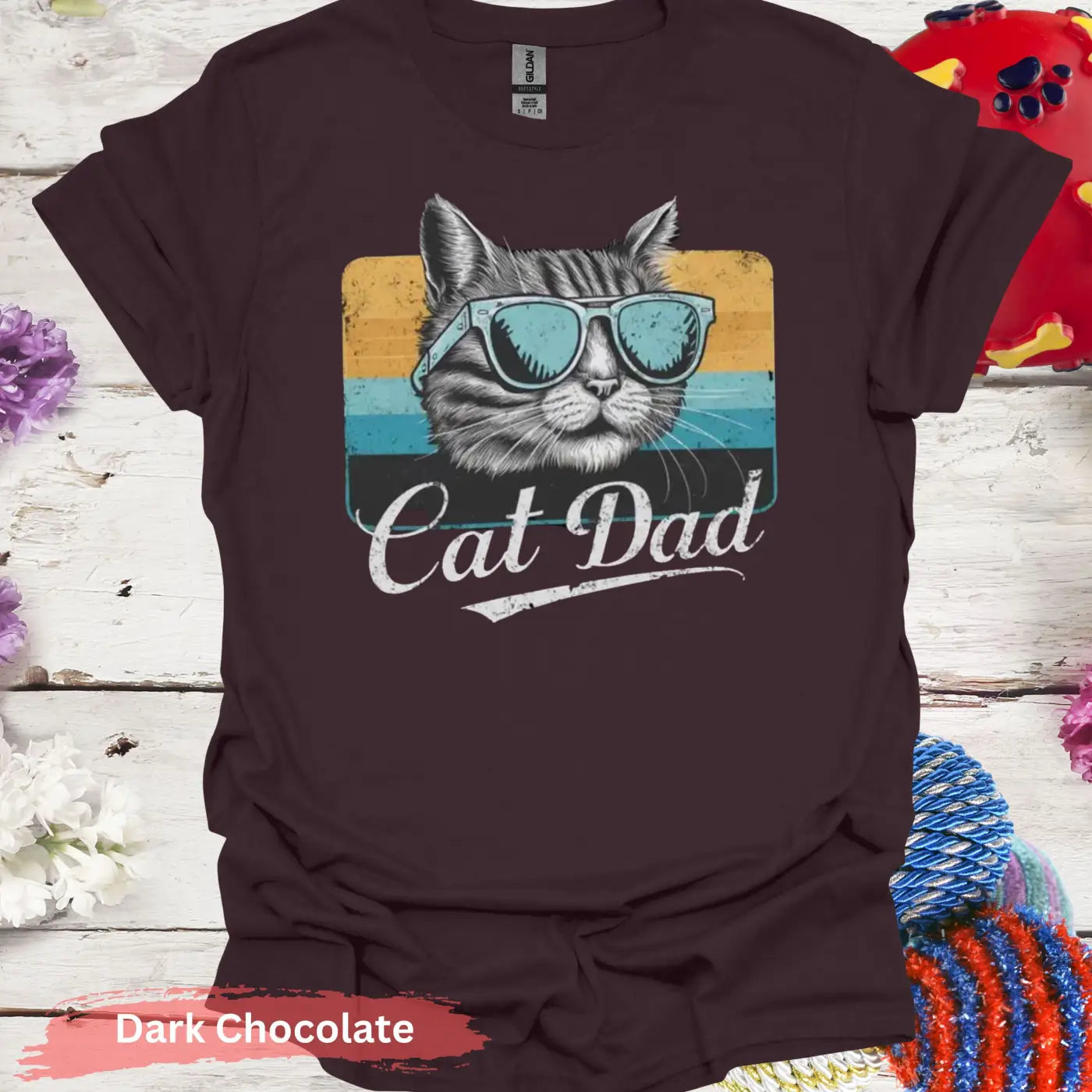 Retro Cat Dad T-shirt - S / Dark Chocolate - Physical Item