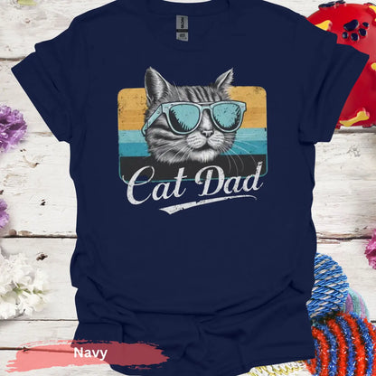 Retro Cat Dad T-shirt - S / Navy - Physical Item