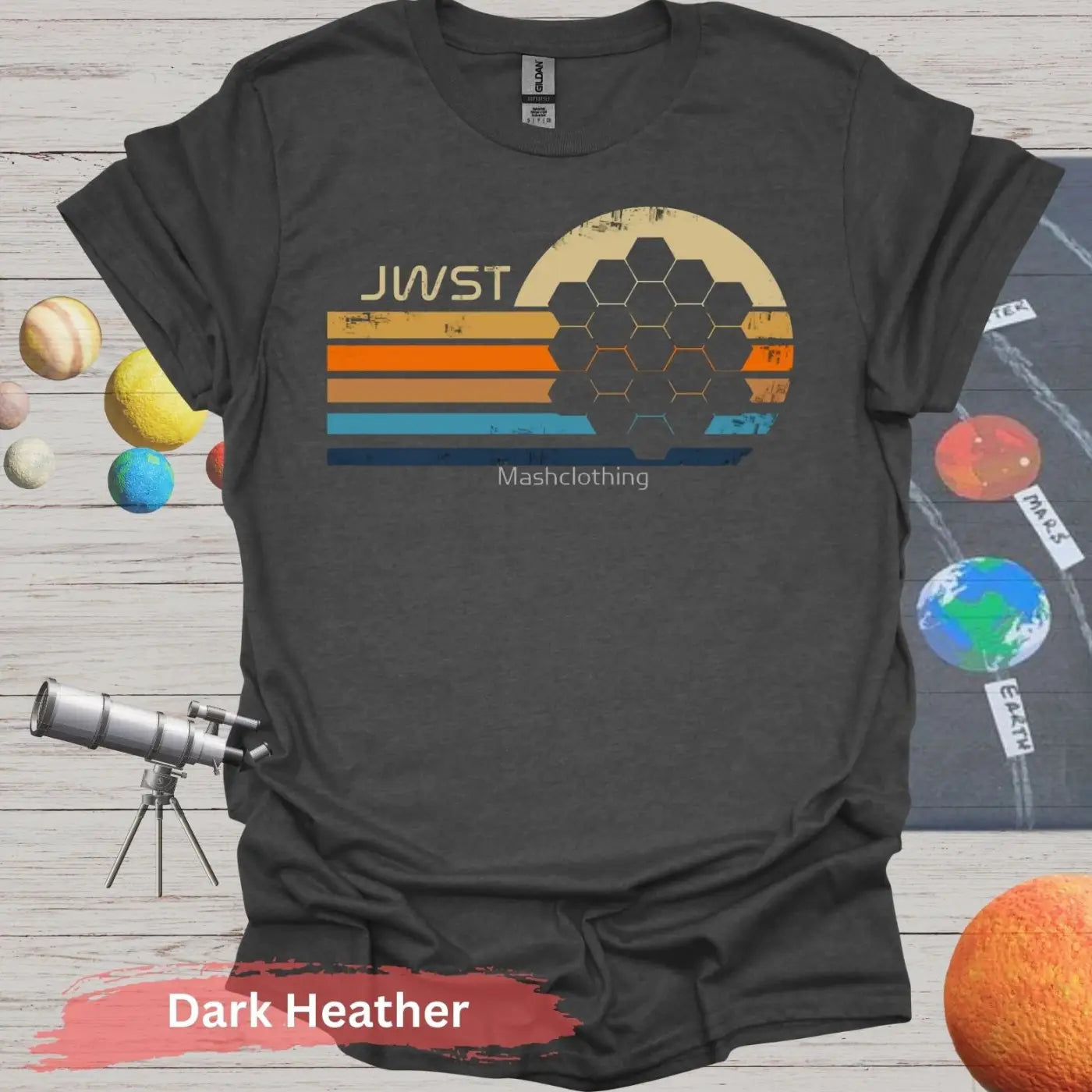 Retro JWST Hexagonal Mirror T-Shirt - S / Dark Heather - Physical Item