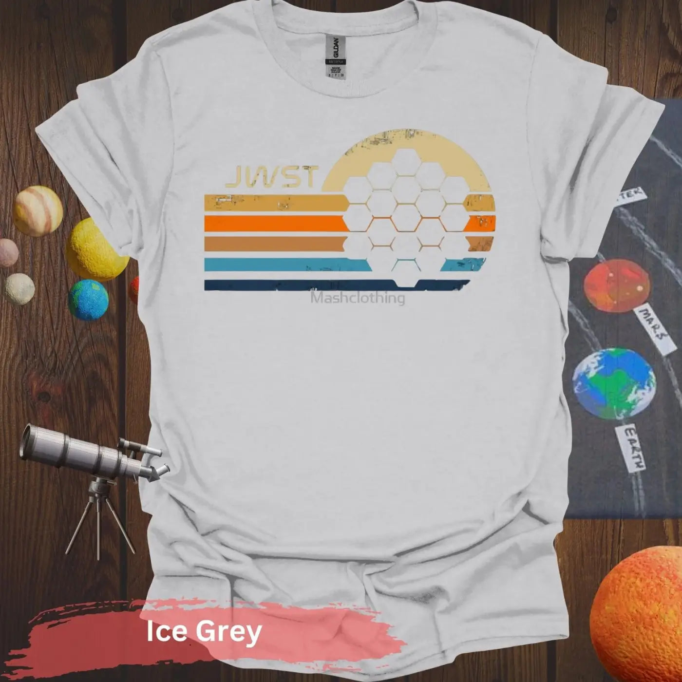 Retro JWST Hexagonal Mirror T-Shirt - S / Ice Grey - Physical Item