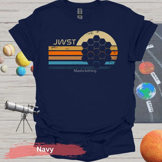 Retro JWST Hexagonal Mirror T-Shirt - S / Navy - Physical Item