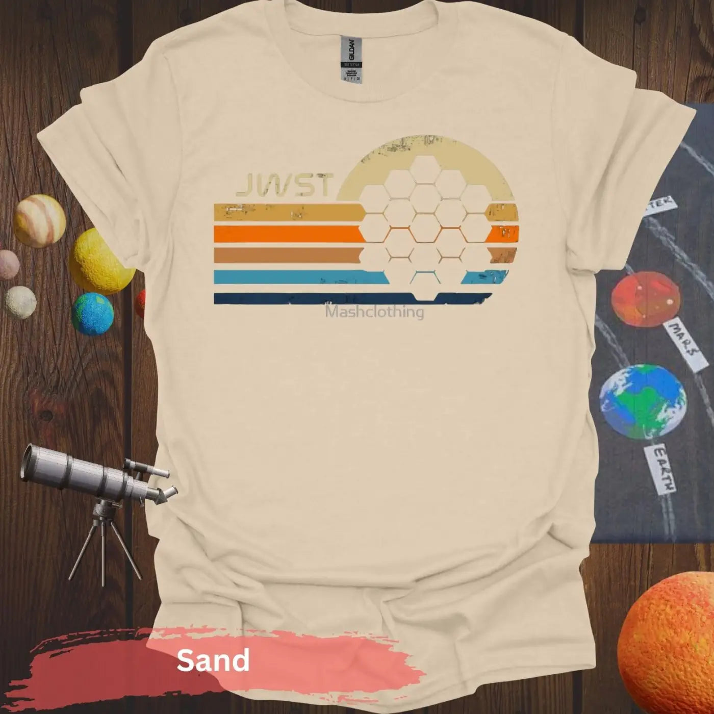 Retro JWST Hexagonal Mirror T-Shirt - S / Sand - Physical Item