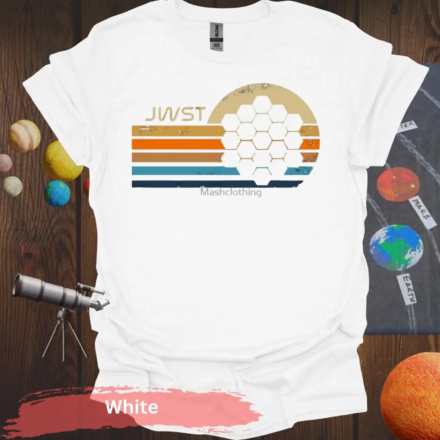 Retro JWST Hexagonal Mirror T-Shirt - S / White - Physical Item