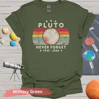 Retro Pluto Never Forget 1930 2006 T-Shirt - S / Military Green - Physical Item