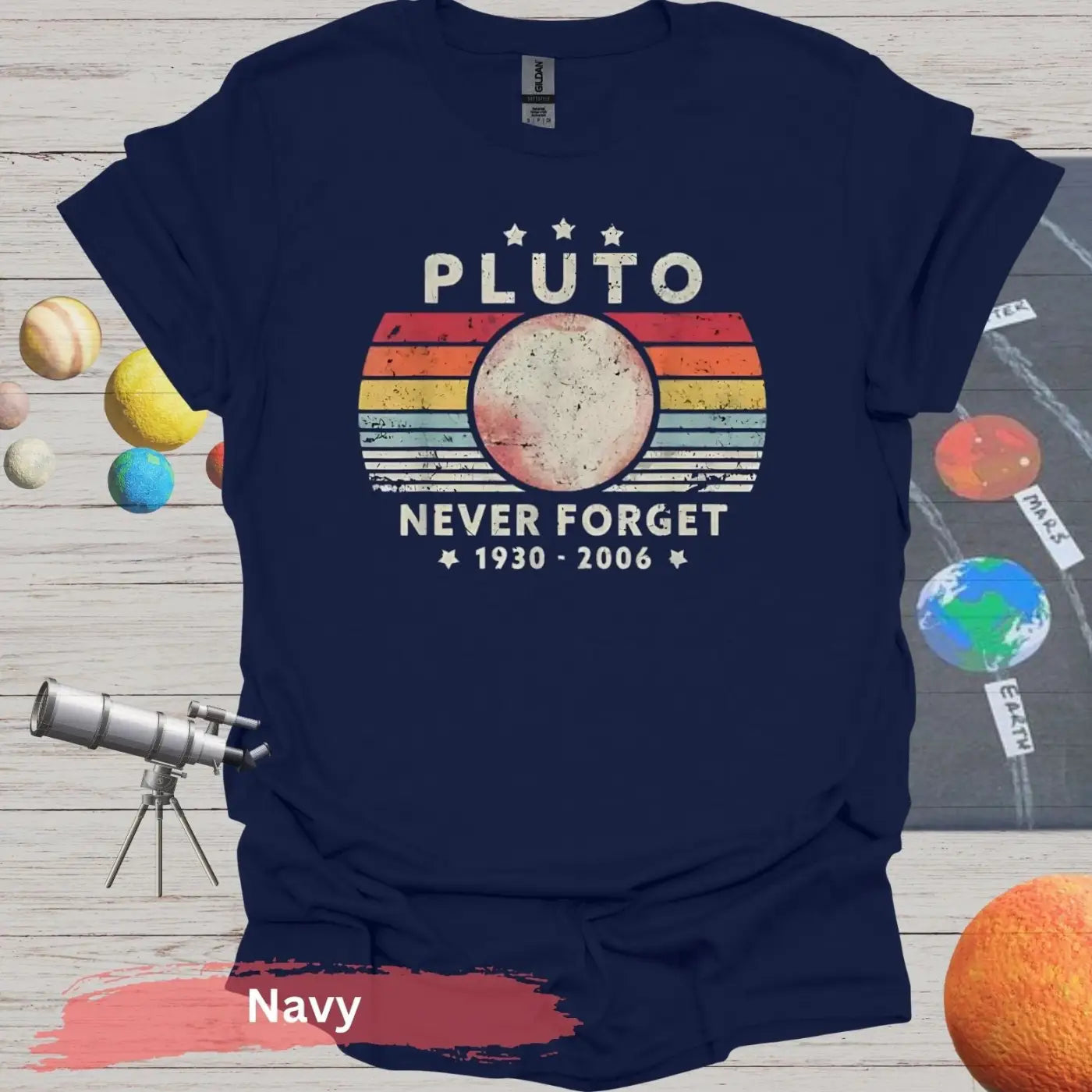 Retro Pluto Never Forget 1930 2006 T-Shirt - S / Navy - Physical Item