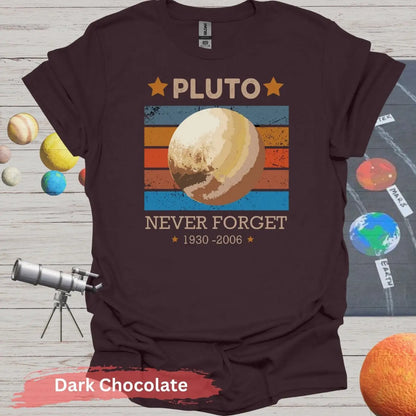 Retro Style Never Forget Pluto 1930-2006 T-Shirt - S / Dark Chocolate - Physical Item