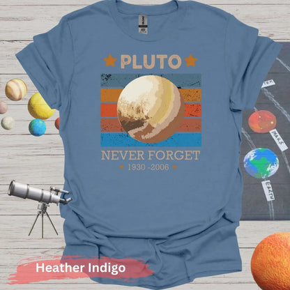 Retro Style Never Forget Pluto 1930-2006 T-Shirt - S / Heather Indigo - Physical Item