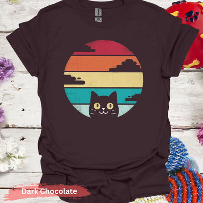 Retro Sunset Black Cat T-shirt - S / Dark Chocolate - Physical Item