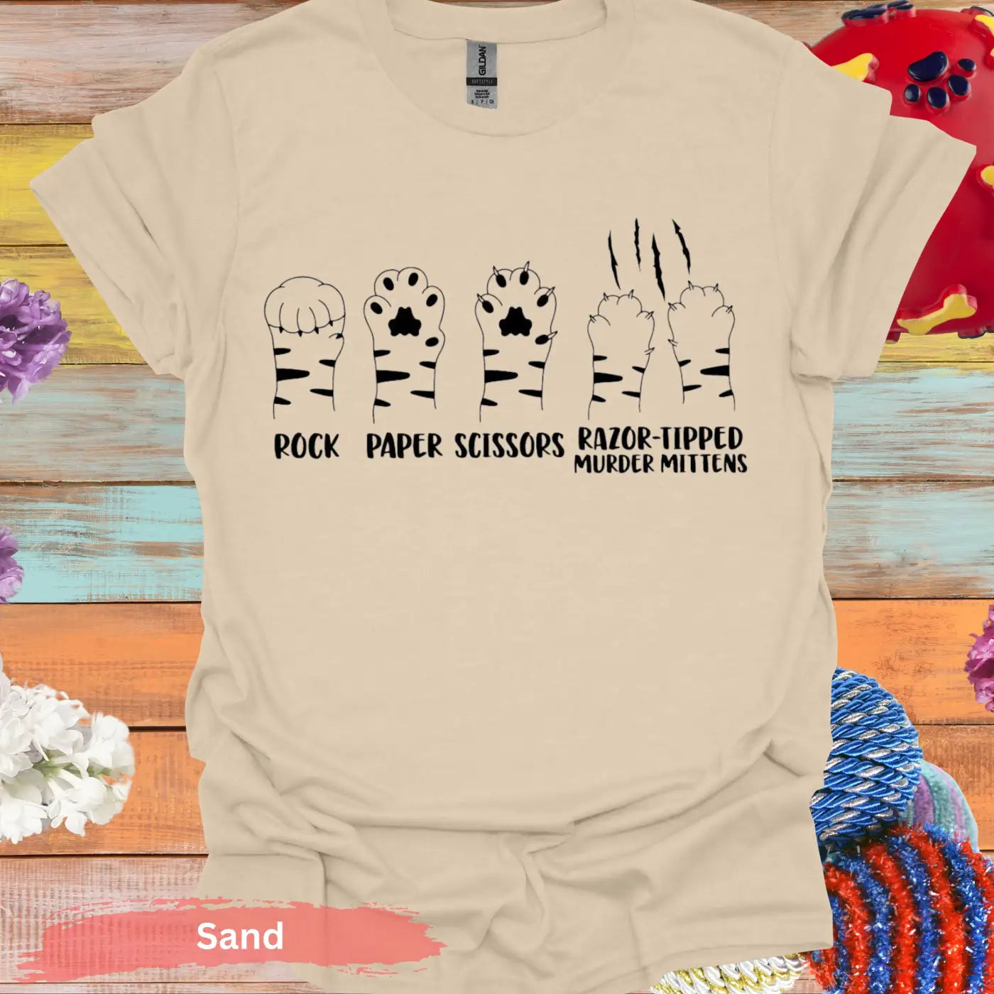 Rock Paper Scissors Razor-Tipped Murder Mittens T-shirt - S / Sand - Physical Item