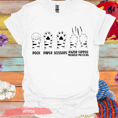 Rock Paper Scissors Razor-Tipped Murder Mittens T-shirt - S / White - Physical Item