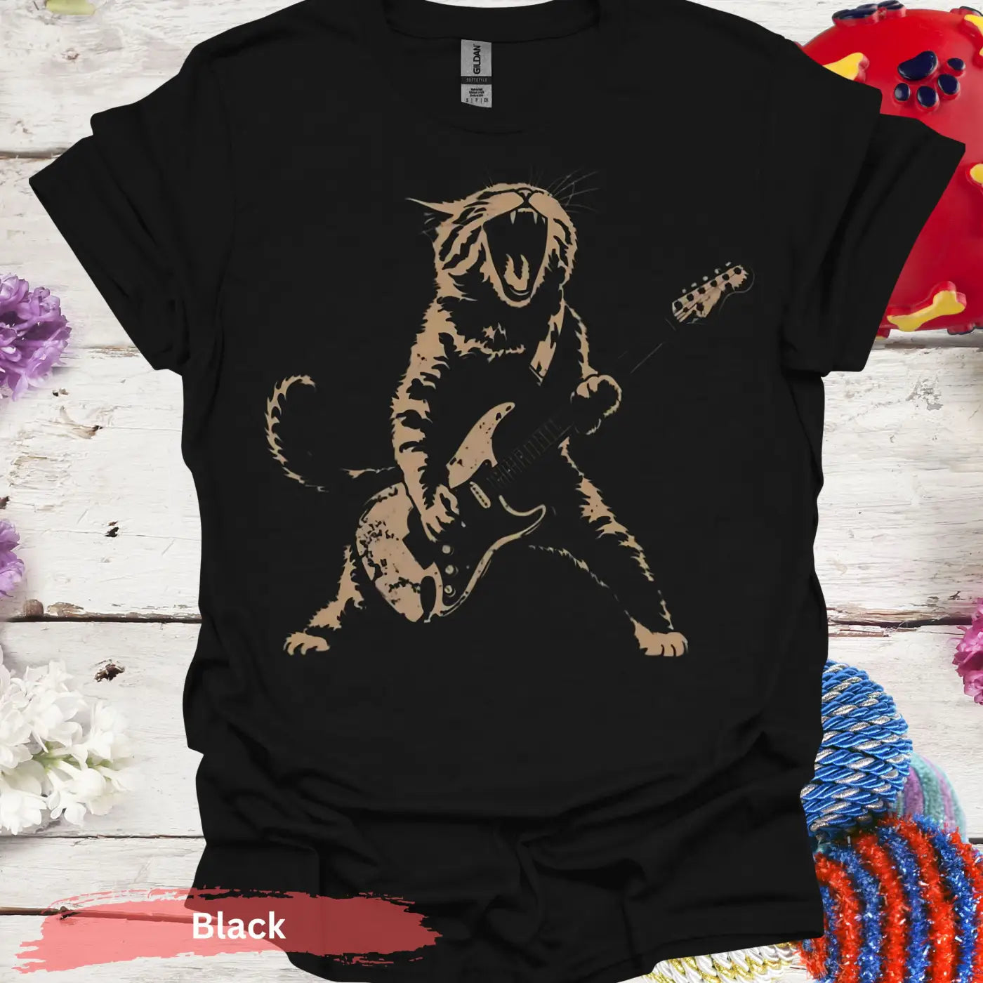 Rock Star Cat T-Shirt - S / Black - Physical Item