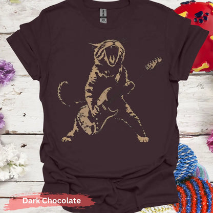 Rock Star Cat T-Shirt - S / Dark Chocolate - Physical Item